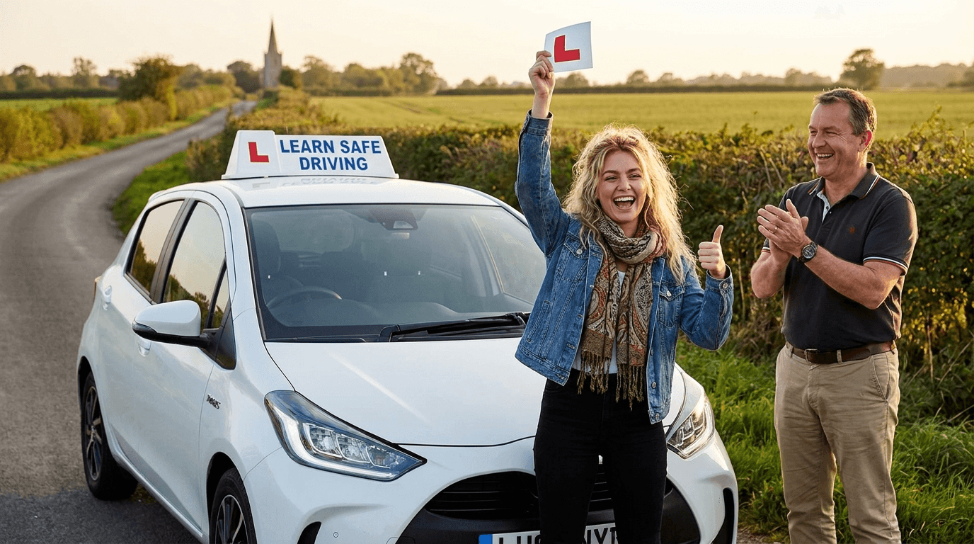 Learner celebrating passing their driving test with Learn Safe Driving
